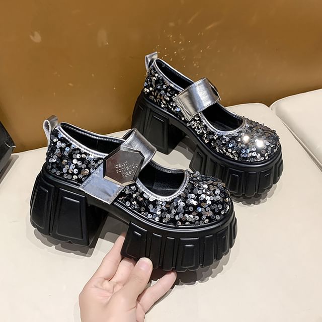Shoes Sequined Mary Jane Platform
