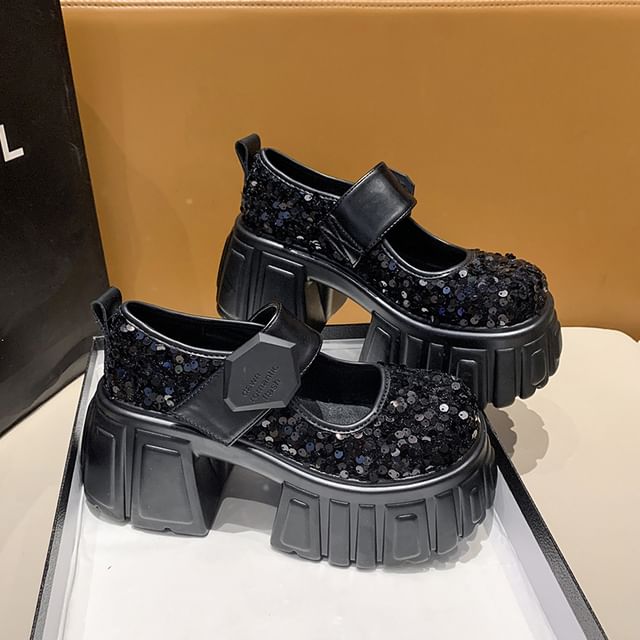 Shoes Sequined Mary Jane Platform