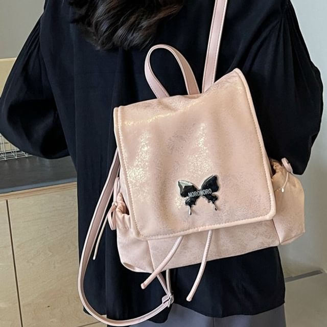 Multi-Pocket Flap Backpack Butterfly Studded