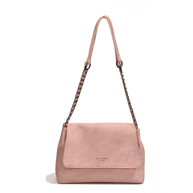 Tote Chain Lettering Flap Faux Bag Leather Strap