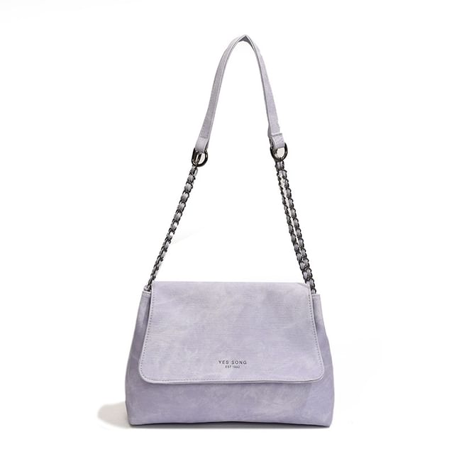 Tote Chain Lettering Flap Faux Bag Leather Strap