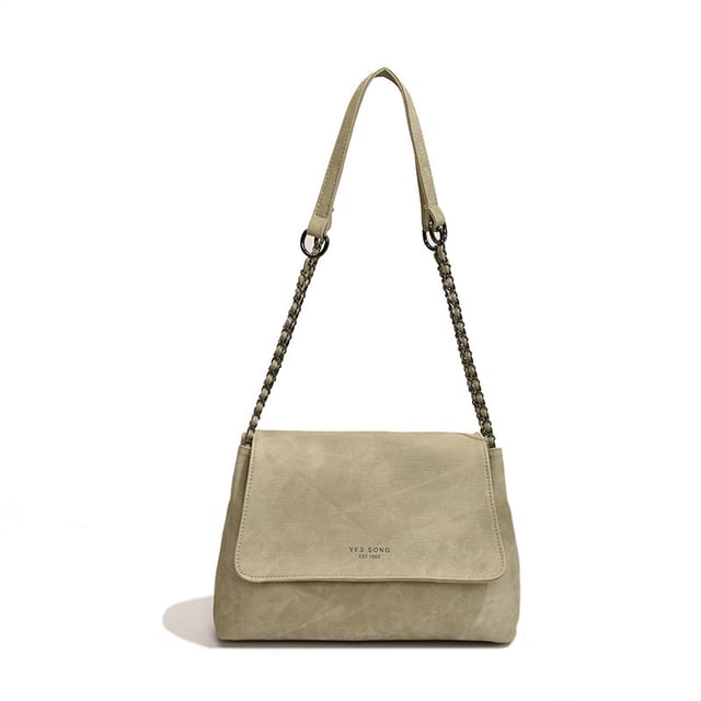 Tote Chain Lettering Flap Faux Bag Leather Strap