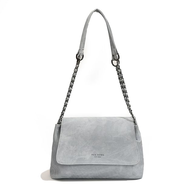 Tote Chain Lettering Flap Faux Bag Leather Strap