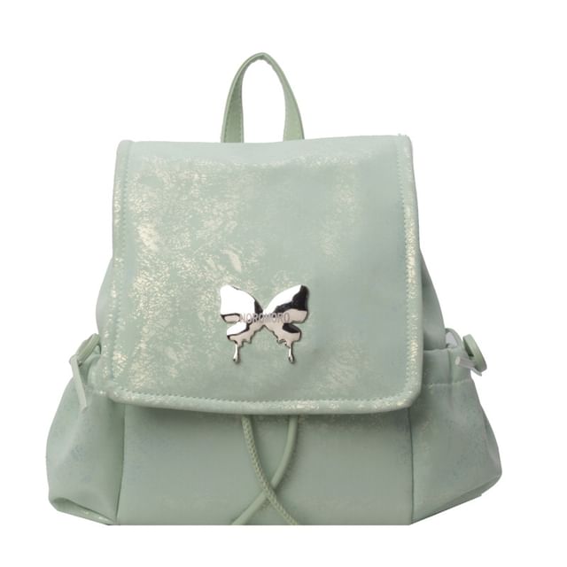 Multi-Pocket Flap Backpack Butterfly Studded