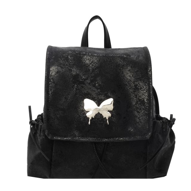 Multi-Pocket Flap Backpack Butterfly Studded