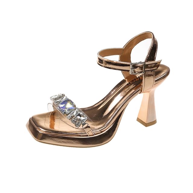 Rhinestone Heel Sandals Block