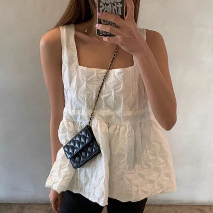 Square Neck Plain Peplum Tank Top