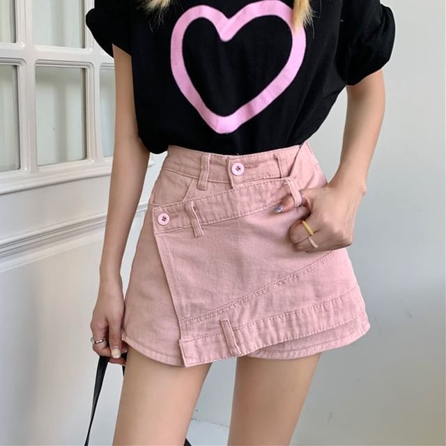 High Waist Asymmetrical Skort Denim