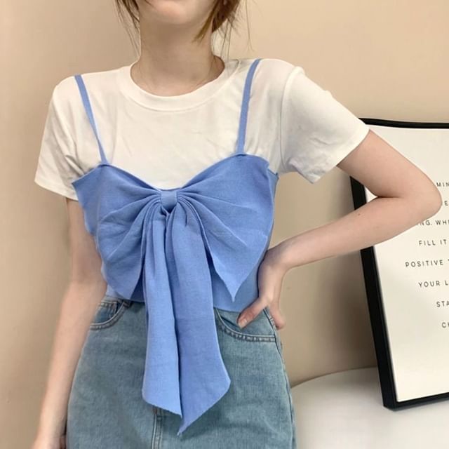Bow Top Cropped Plain Camisole
