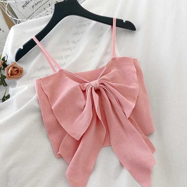Bow Top Cropped Plain Camisole