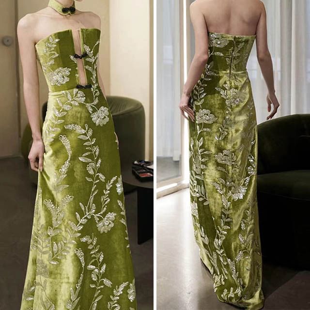 Sheath Floral Gown Evening Strapless