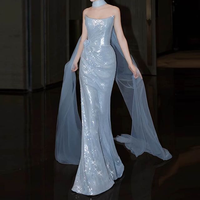 Strapless Gown Evening Plaid Mermaid