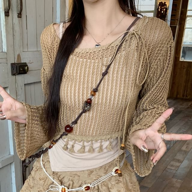 Chain Mid Tassel Waist Distressed Cropped Rise Cami Sweater Plain Asymmetrical Skirt Beaded Detail A-Line Mini / Top