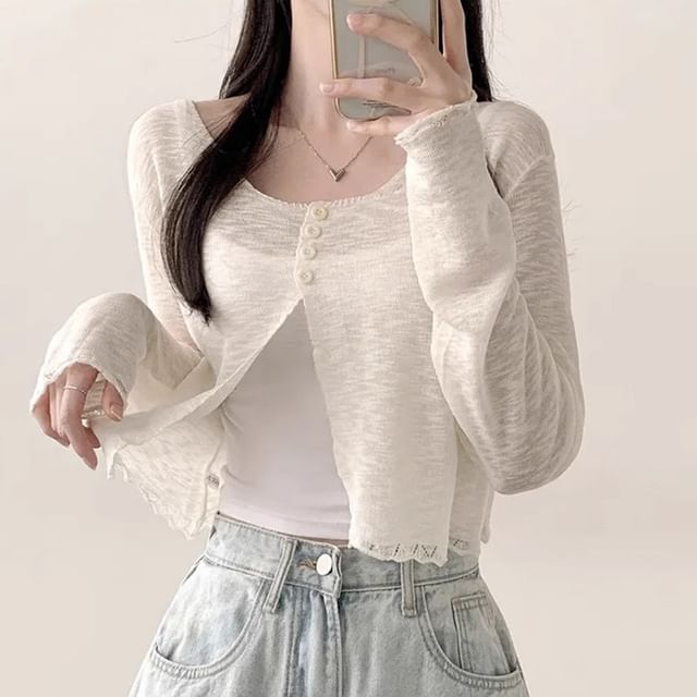 Scoop Neck Plain Cardigan