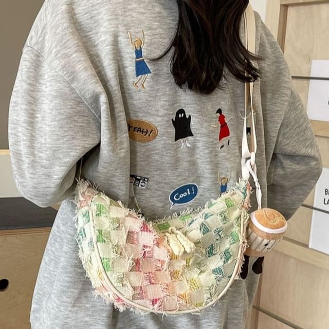 Crossbody Bag Fabric Patterned Distressed