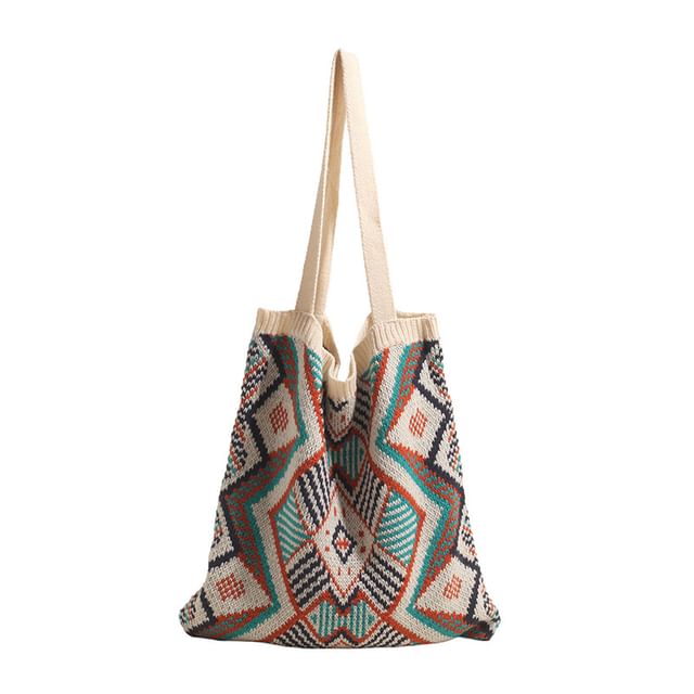 Knit Bag Patterned Geometric Tote