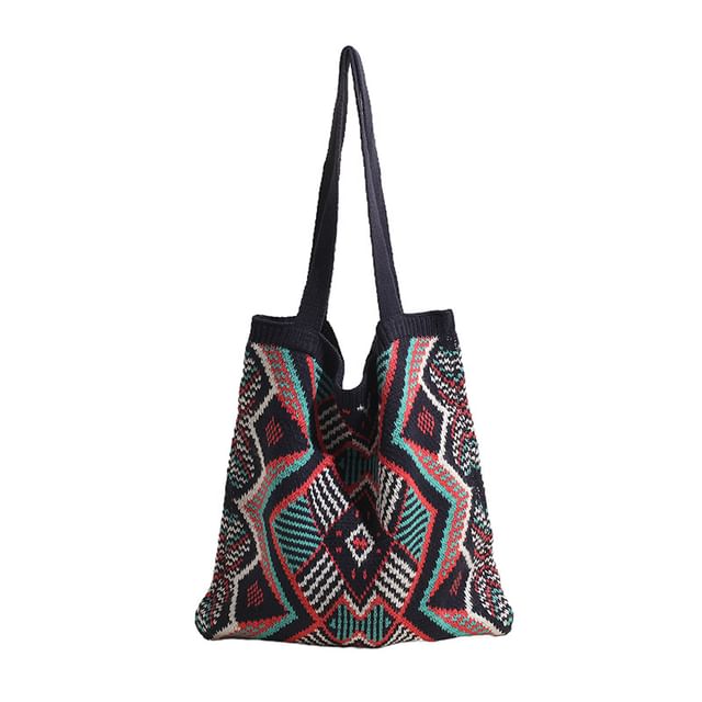 Knit Bag Patterned Geometric Tote