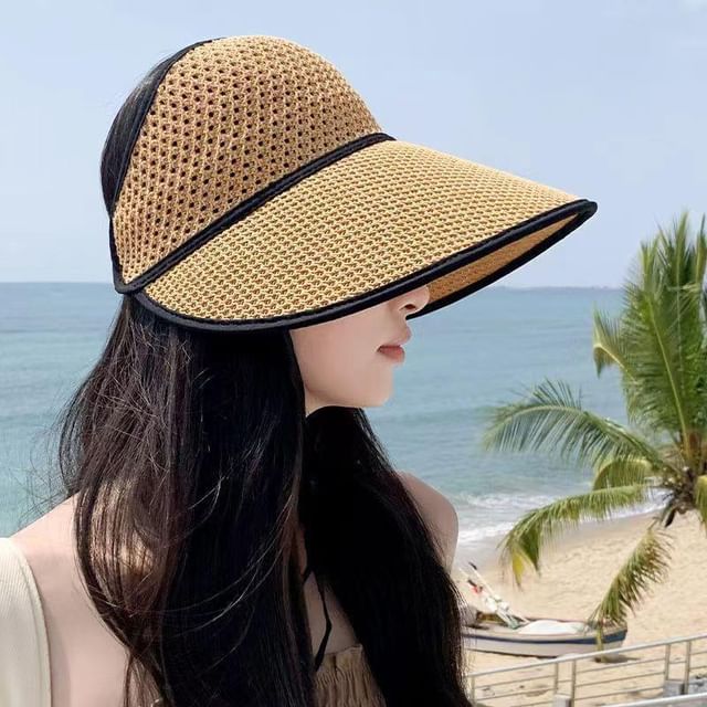 Top Open Trim Lettering Contrast Sun Hat