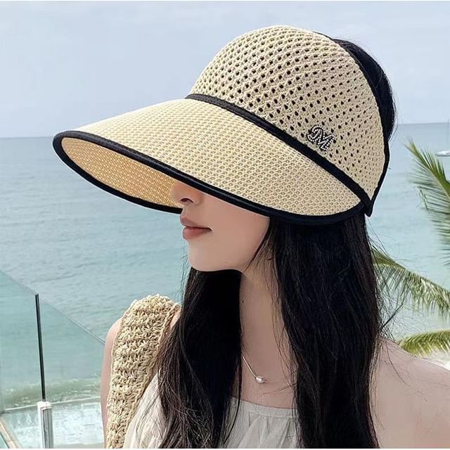 Top Open Trim Lettering Contrast Sun Hat