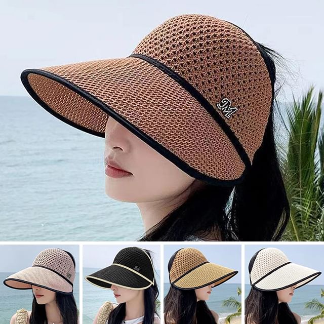 Top Open Trim Lettering Contrast Sun Hat