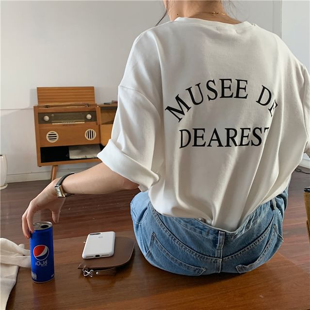 Print Lettering Short-Sleeve T-Shirt Crew Neck