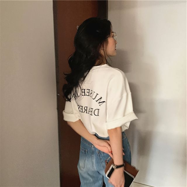 Print Lettering Short-Sleeve T-Shirt Crew Neck