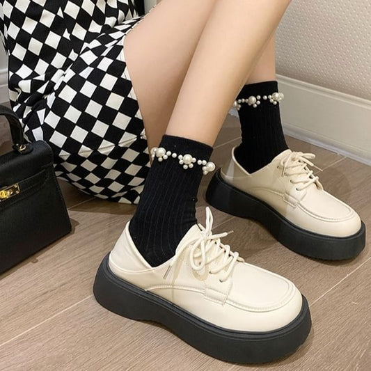 Wedge-Heel Lace-Up Oxford Shoes