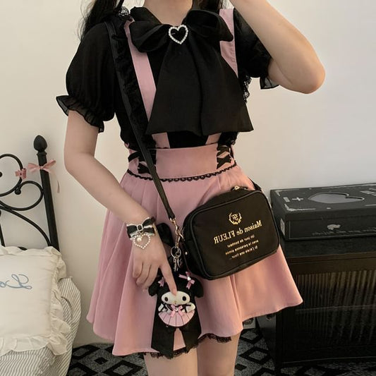 Lace Trim Suspender Mini A-Line Skirt