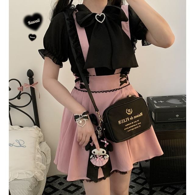 Lace Trim Suspender Mini A-Line Skirt