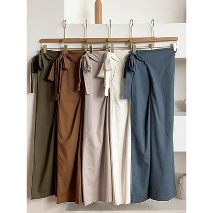 High Rise Plain Tie-Up Wide Leg Pants