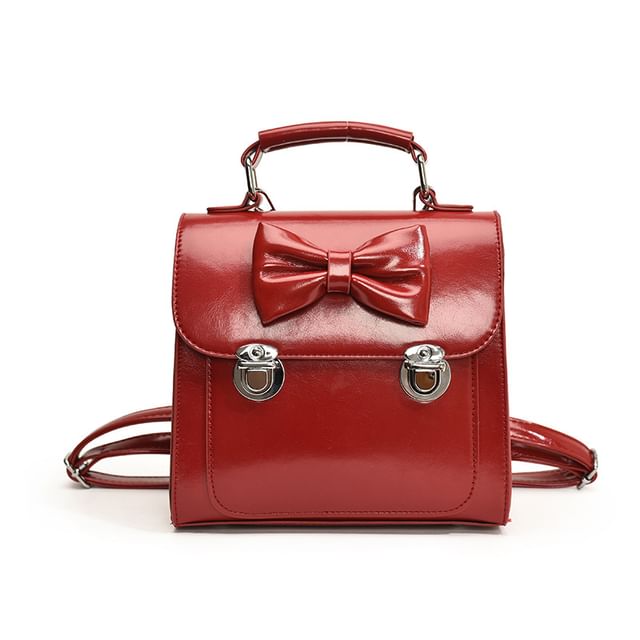 Backpack Bow Flap Leather Faux