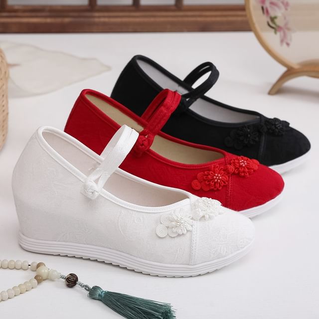 Floral Textile Sandals Hidden-Wedge