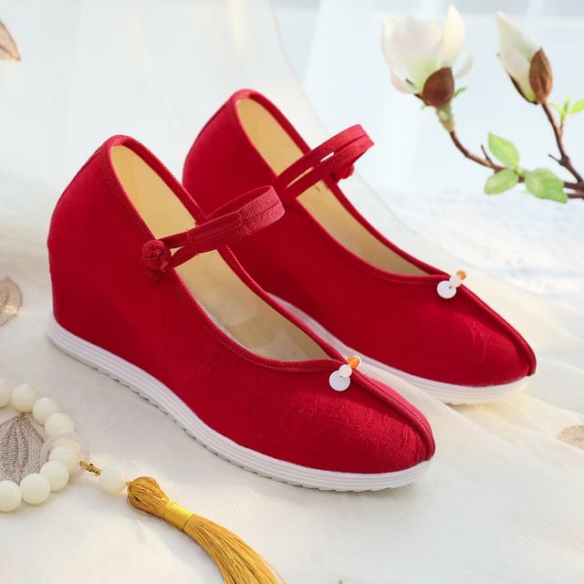 Floral Textile Sandals Hidden-Wedge