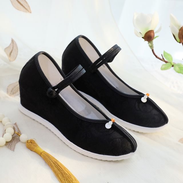 Floral Textile Sandals Hidden-Wedge