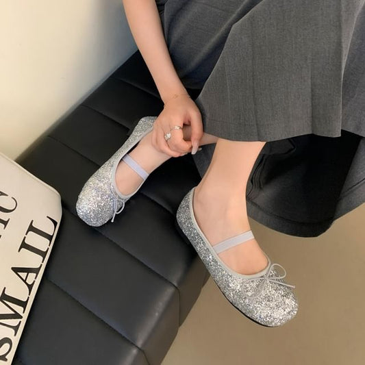 Bow Sequin Mary Jane Shoes