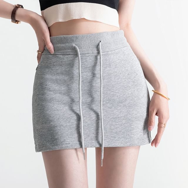Drawstring Plain Pencil Skirt Waist Mini
