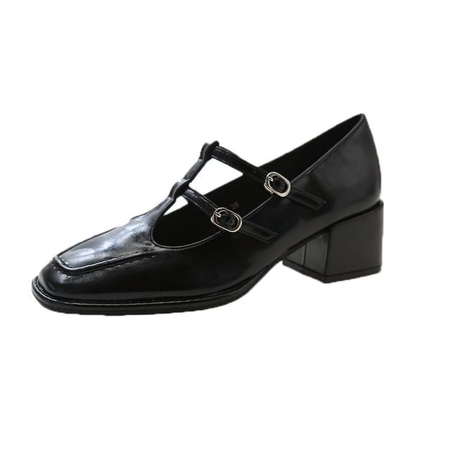 Square Pumps Jane Double-Strap Toe Chunky Heel Mary