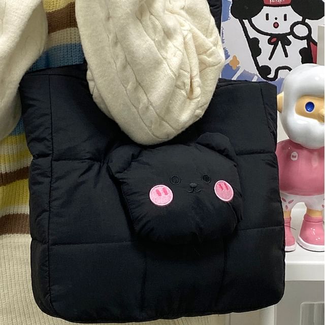 Quilted Tote Applique Nylon Bag Bear