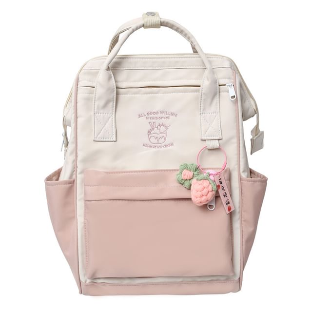 Backpack Embroidered Two Nylon Tone Charm Set / Bag