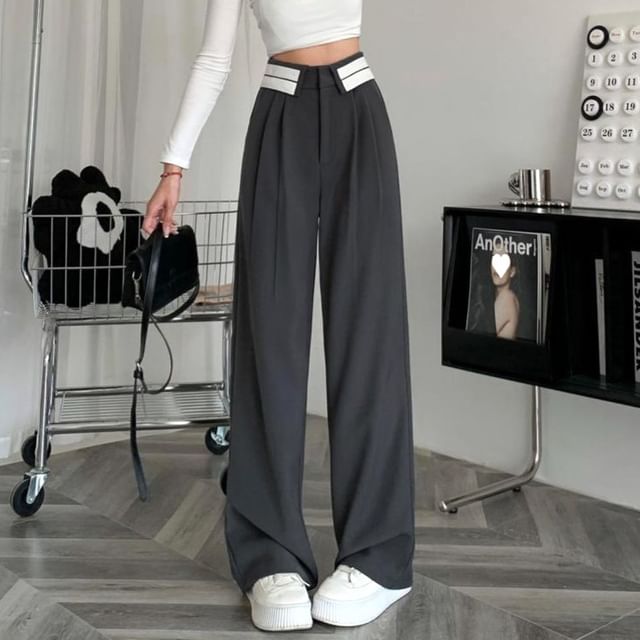 Pleated Wide High Suit Waist Leg Striped Pants