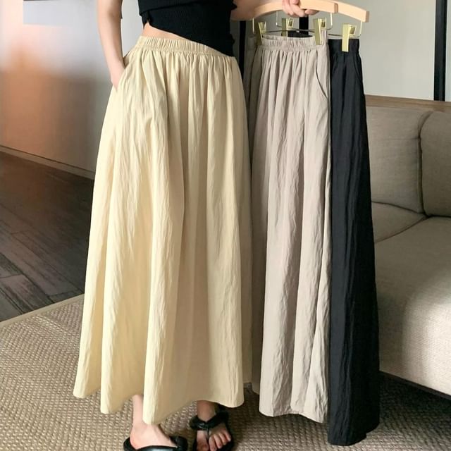 Skirt Maxi Plain A-Line Waist Elastic