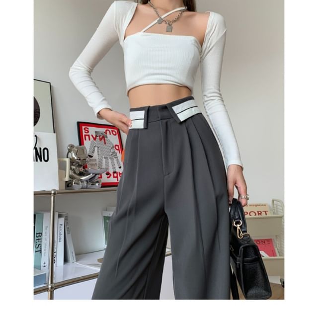 Pleated Wide High Suit Waist Leg Striped Pants
