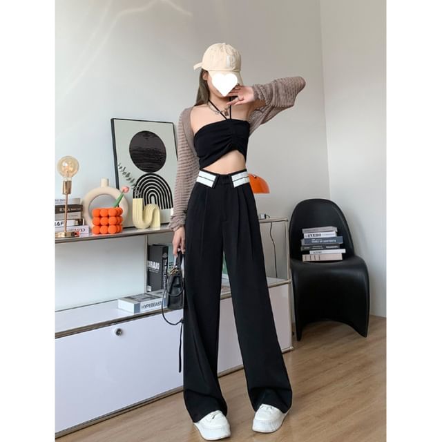 Pleated Wide High Suit Waist Leg Striped Pants