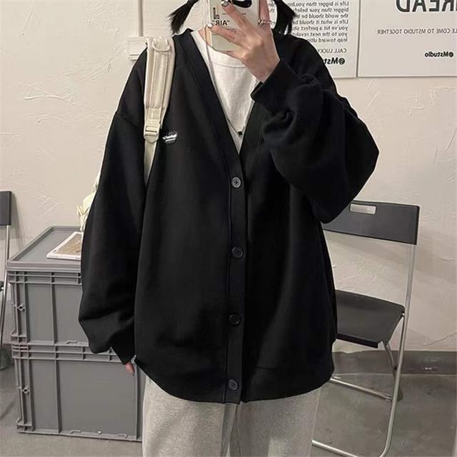 V-Neck Jacket Button Plain