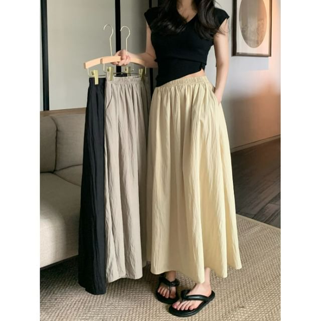 Skirt Maxi Plain A-Line Waist Elastic
