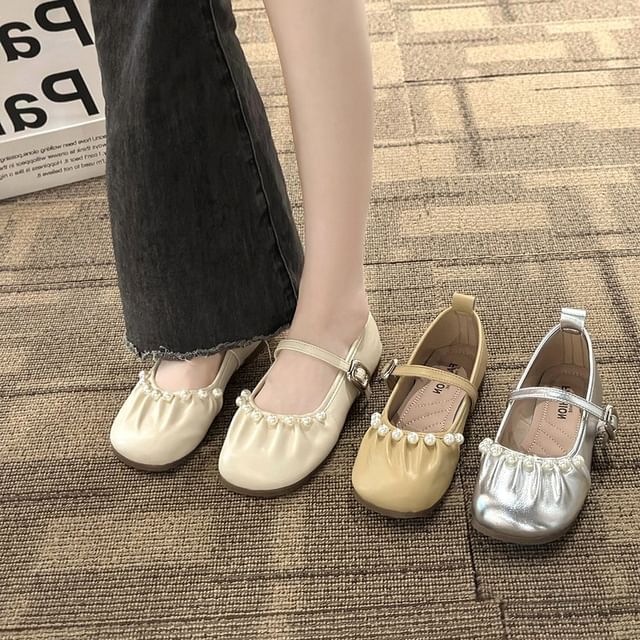 Faux Pearl Mary Jane Flats