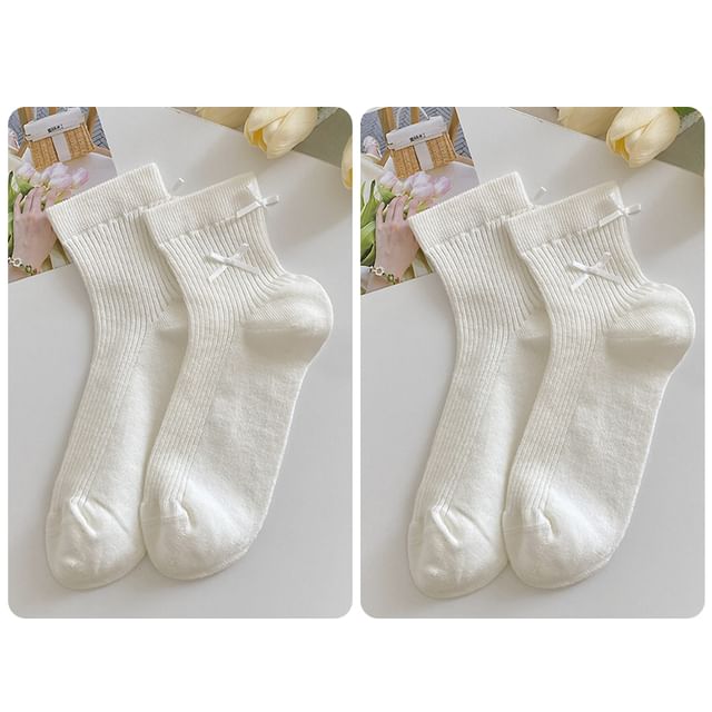 Plain Bow Accent Socks Set