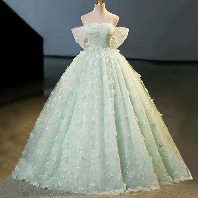 Off A-Line Butterfly Dress Evening Shoulder