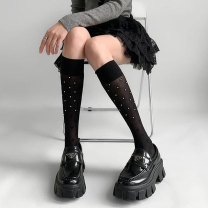 Rhinestone Knee High Socks