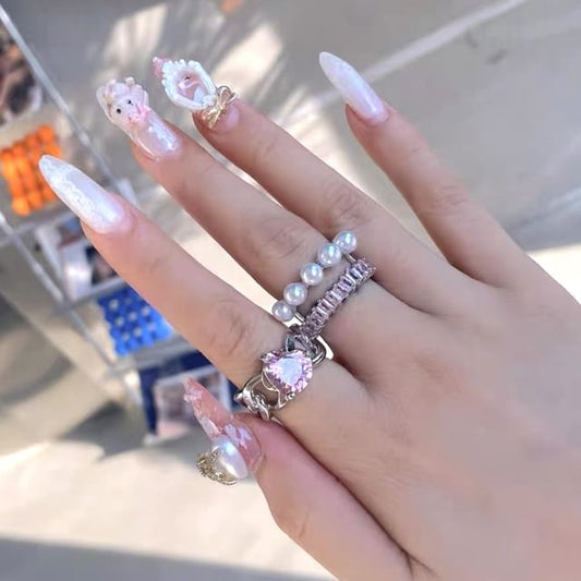 Rhinestone & Faux Pearl Open Rings (Various Design)